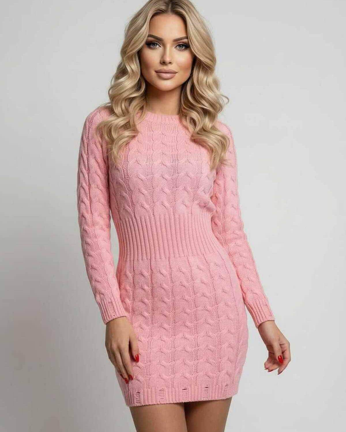 Wala Mini Dress in soft pink with round neck, perfect for casual occasions by RAMBLION.
