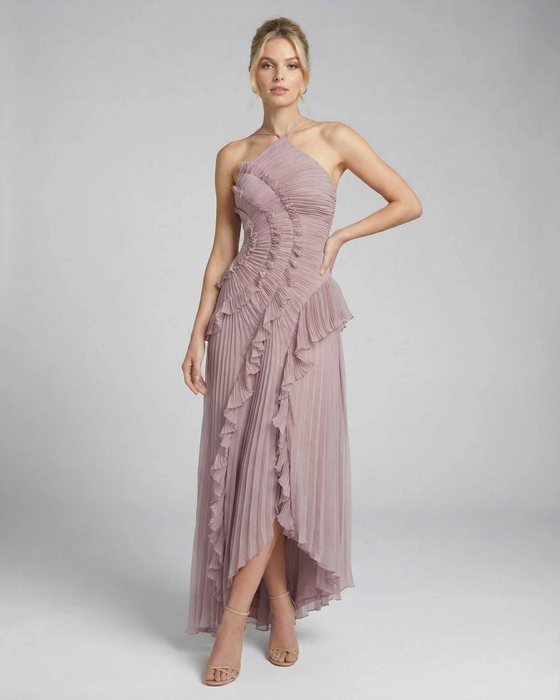 Wana Maxi Dress by RAMBLION, beautiful pleated design, halter neck, ideal for special occasions, luxurious feel.