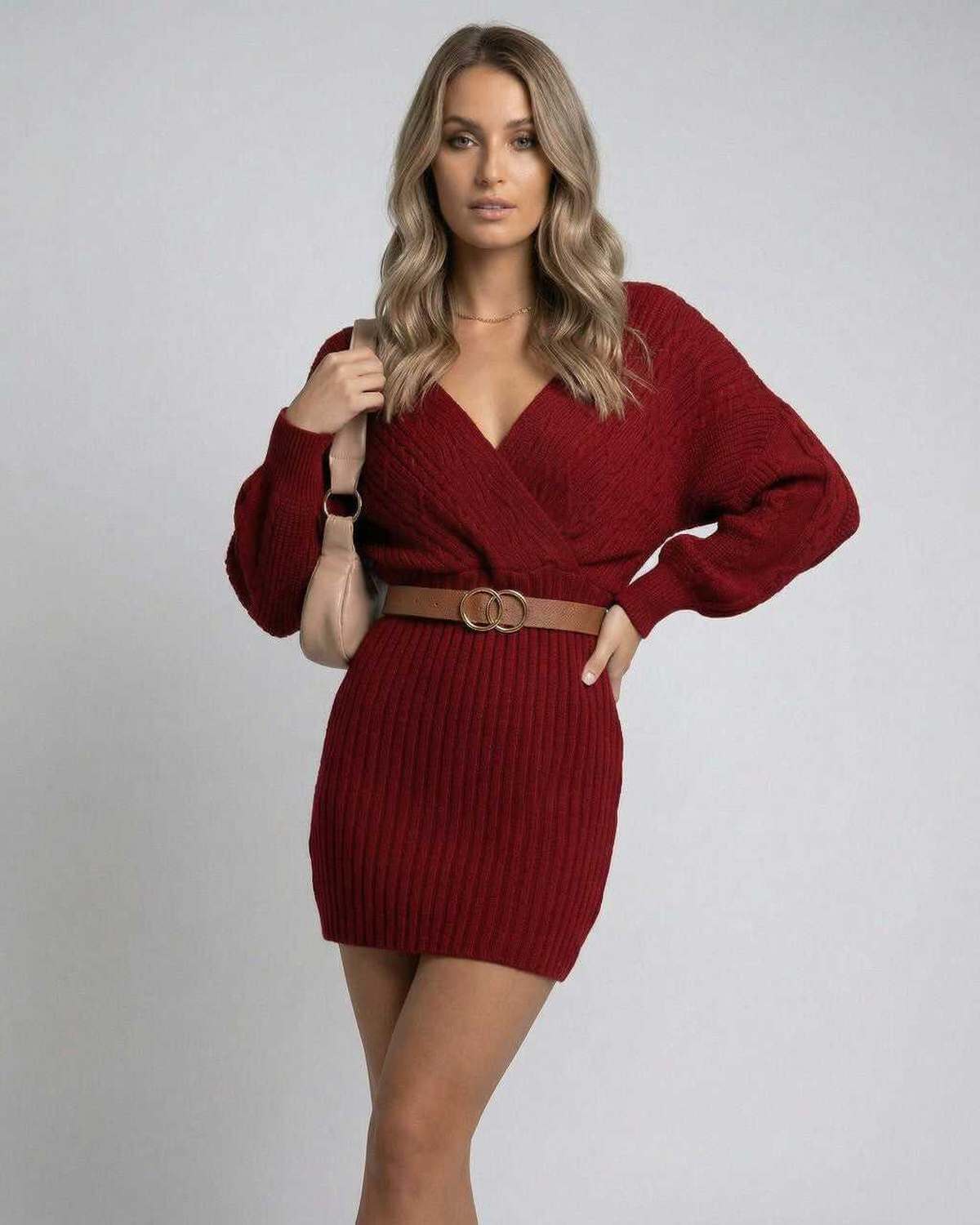 Wana Mini Dress in red, V neck, soft polyester, chic design perfect for various occasions by RAMBLION.