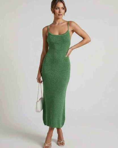 Wara Midi Dress by RAMBLION, green midi-length, soft touch, modern sophistication, perfect for various occasions.