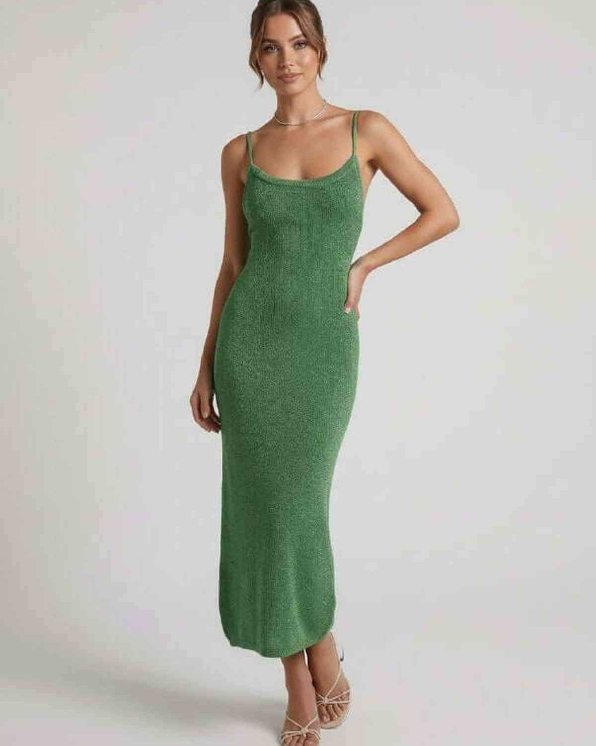Wara Midi Dress in vibrant green, 100% cotton, perfect for modern sophistication and versatile occasions by RAMBLION.