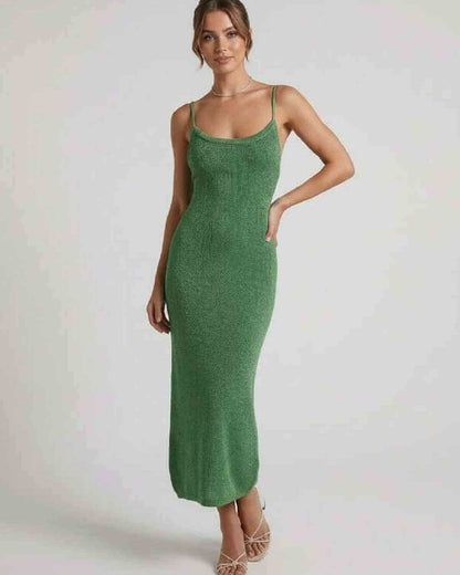 Wara Midi Dress in vibrant green, 100% cotton, perfect for modern sophistication and versatile occasions by RAMBLION.