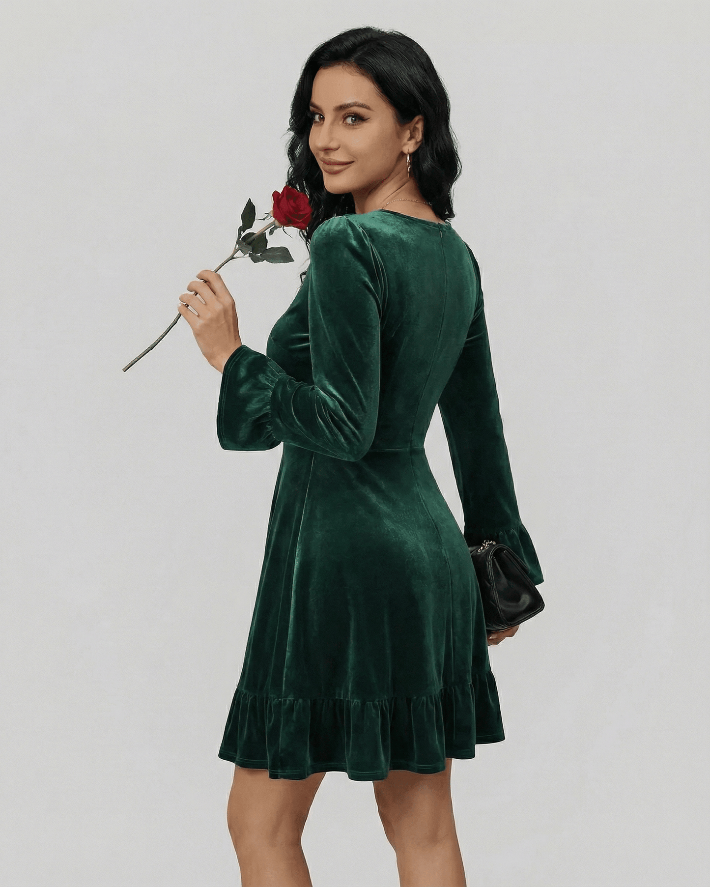 Wara Mini Dress by RAMBLION, emerald green cotton blend, chic A-line fit, perfect for autumn and winter, stylish elegance.