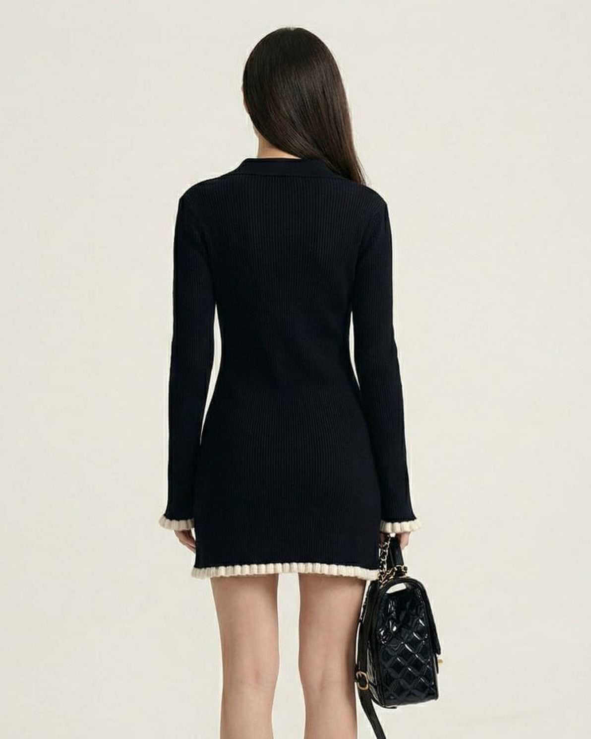 Weda Mini Dress by RAMBLION, black long sleeve with V-neck, sleek silhouette perfect for elegant occasions.