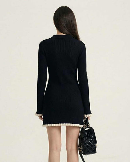Weda Mini Dress by RAMBLION, black long sleeve with V-neck, sleek silhouette perfect for elegant occasions.