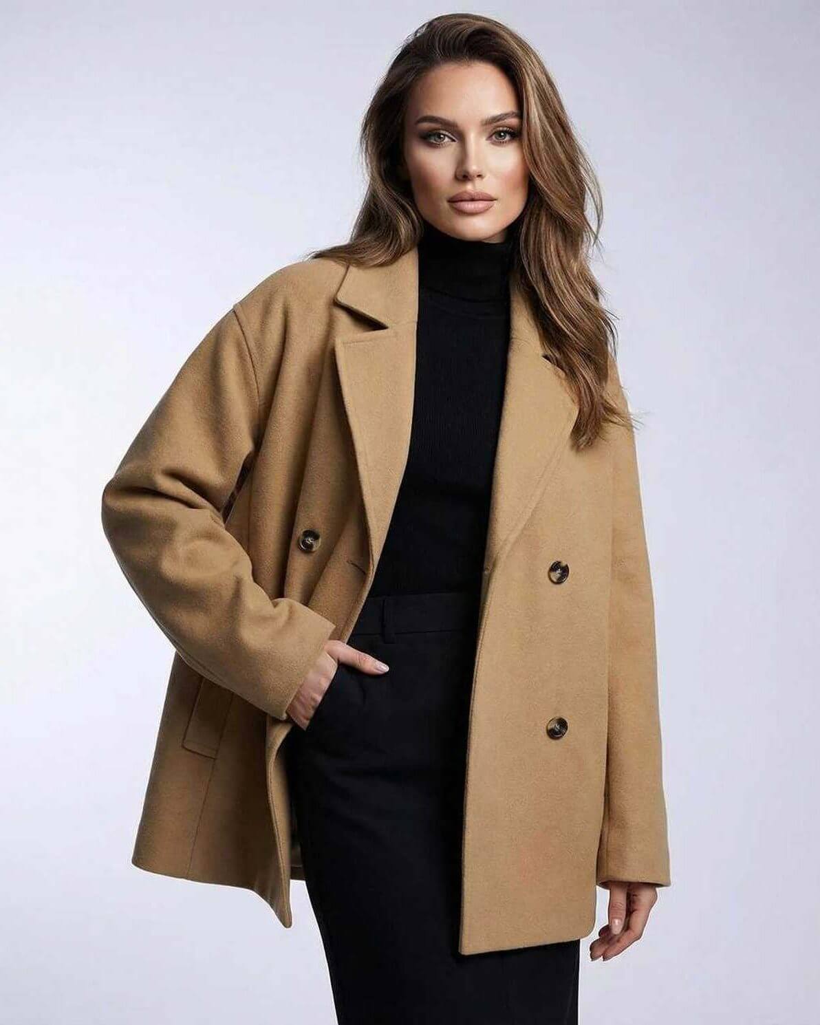 Wela Jacket by RAMBLION, brown oversized design, comfortable, perfect for stylish occasions.