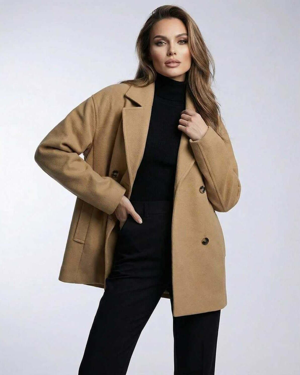 Wela Jacket by RAMBLION in sophisticated brown, oversized for comfort and elegance, perfect for stylish occasions.