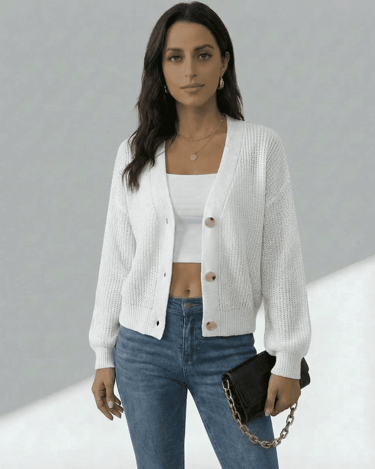 Wema Cardigan by RAMBLION, lightweight knit, V-neck, white cardigan for stylish everyday occasions, soft and breathable.