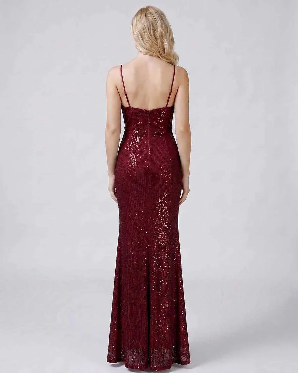 White,black,green,blue,red,beige,silver,pink Mermaid V-Neck Sleeveless Maxi Dress | Formal Occasions & Evening Parties, back | SKU: RB-4E4B5E-RED-L,RB-4E4B5E-RED-M,RB-4E4B5E-RED-S,RB-4E4B5E-RED-XL,RB-4E4B5E-RED-XS