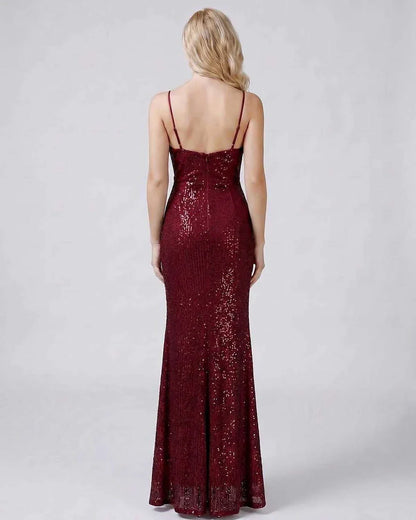 White,black,green,blue,red,beige,silver,pink Mermaid V-Neck Sleeveless Maxi Dress | Formal Occasions & Evening Parties, back | SKU: RB-4E4B5E-RED-L,RB-4E4B5E-RED-M,RB-4E4B5E-RED-S,RB-4E4B5E-RED-XL,RB-4E4B5E-RED-XS