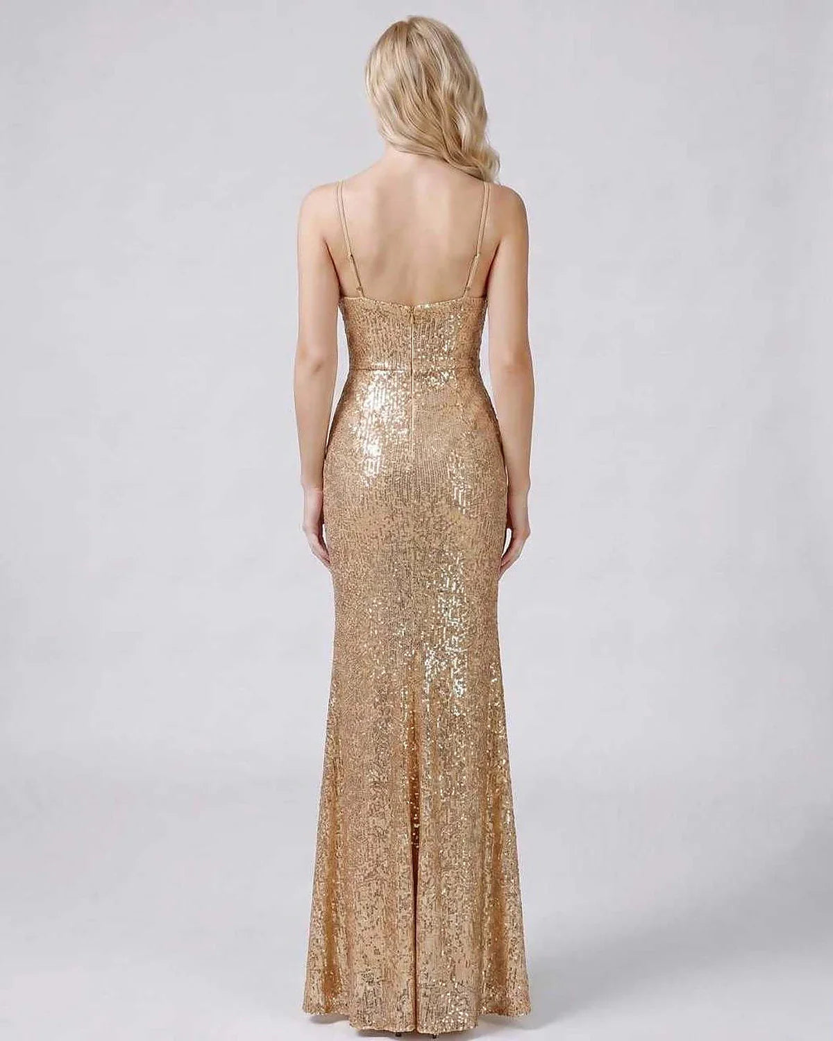 White,black,green,blue,red,beige,silver,pink Mermaid V-Neck Sleeveless Maxi Dress | Formal Occasions & Evening Parties, back | SKU: RB-4E4B5E-BEIGE-L,RB-4E4B5E-BEIGE-M,RB-4E4B5E-BEIGE-S,RB-4E4B5E-BEIGE-XL,RB-4E4B5E-BEIGE-XS