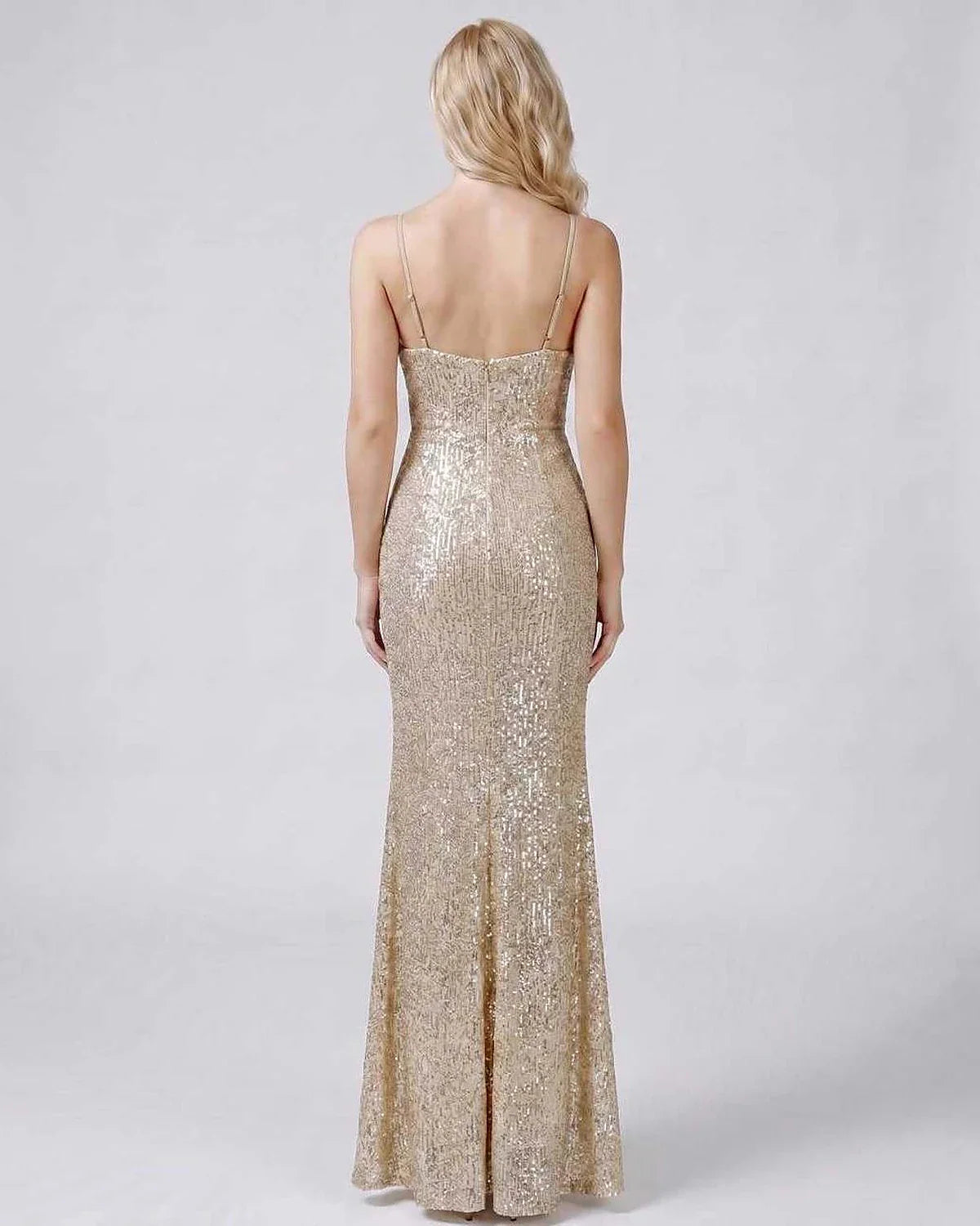 White,black,green,blue,red,beige,silver,pink Mermaid V-Neck Sleeveless Maxi Dress | Formal Occasions & Evening Parties, back | SKU: RB-4E4B5E-SILVER-L,RB-4E4B5E-SILVER-M,RB-4E4B5E-SILVER-S,RB-4E4B5E-SILVER-XL,RB-4E4B5E-SILVER-XS