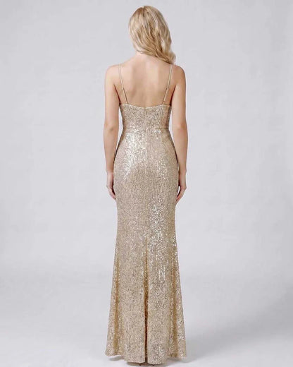 White,black,green,blue,red,beige,silver,pink Mermaid V-Neck Sleeveless Maxi Dress | Formal Occasions & Evening Parties, back | SKU: RB-4E4B5E-SILVER-L,RB-4E4B5E-SILVER-M,RB-4E4B5E-SILVER-S,RB-4E4B5E-SILVER-XL,RB-4E4B5E-SILVER-XS