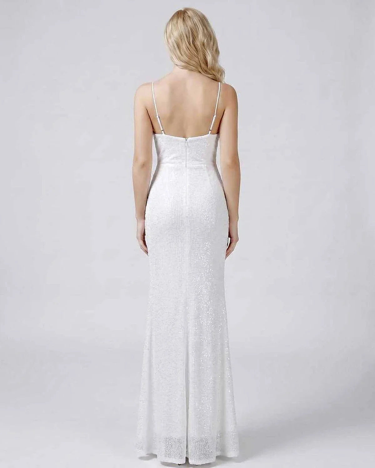 White,black,green,blue,red,beige,silver,pink Mermaid V-Neck Sleeveless Maxi Dress | Formal Occasions & Evening Parties, back | SKU: RB-4E4B5E-WHITE-L,RB-4E4B5E-WHITE-M,RB-4E4B5E-WHITE-S,RB-4E4B5E-WHITE-XL,RB-4E4B5E-WHITE-XS