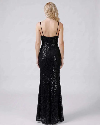White,black,green,blue,red,beige,silver,pink Mermaid V-Neck Sleeveless Maxi Dress | Formal Occasions & Evening Parties, back | SKU: RB-4E4B5E-BLACK-L,RB-4E4B5E-BLACK-M,RB-4E4B5E-BLACK-S,RB-4E4B5E-BLACK-XL,RB-4E4B5E-BLACK-XS