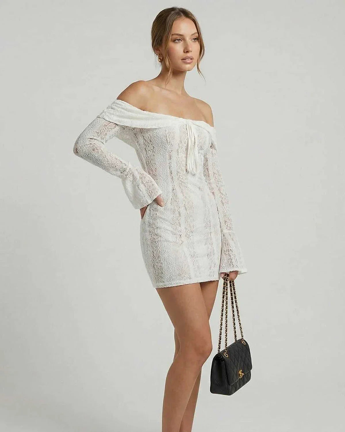 White Bodycon Bardot Neck Sleeveless Mini Dress | Evening Events & Evening Parties, side view | Ramblion | SKU: LMD-73524-white-L-2924-2557,LMD-73524-white-M-717-2856,LMD-73524-white-S-6157-1012,LMD-73524-white-XL-264-7242,LMD-73524-white-XS-9931-7629