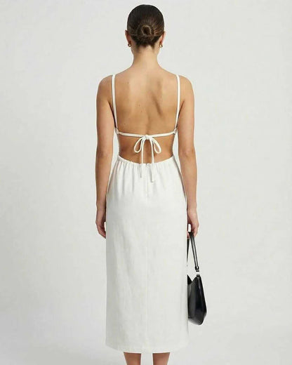 White Bodycon Boat Neck Sleeveless Midi Dress | Gala Nights, Party Nights, Bridal Showers & Everyday Wear, back view | Rambli | SKU: CMD-49283-white-L-3041,CMD-49283-white-M-4358,CMD-49283-white-S-1691,CMD-49283-white-XL-581,CMD-49283-white-XS-2643