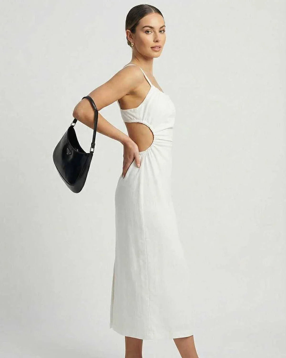 White Bodycon Boat Neck Sleeveless Midi Dress | Gala Nights, Party Nights, Bridal Showers & Everyday Wear, side view | Rambli | SKU: CMD-49283-white-L-3041,CMD-49283-white-M-4358,CMD-49283-white-S-1691,CMD-49283-white-XL-581,CMD-49283-white-XS-2643