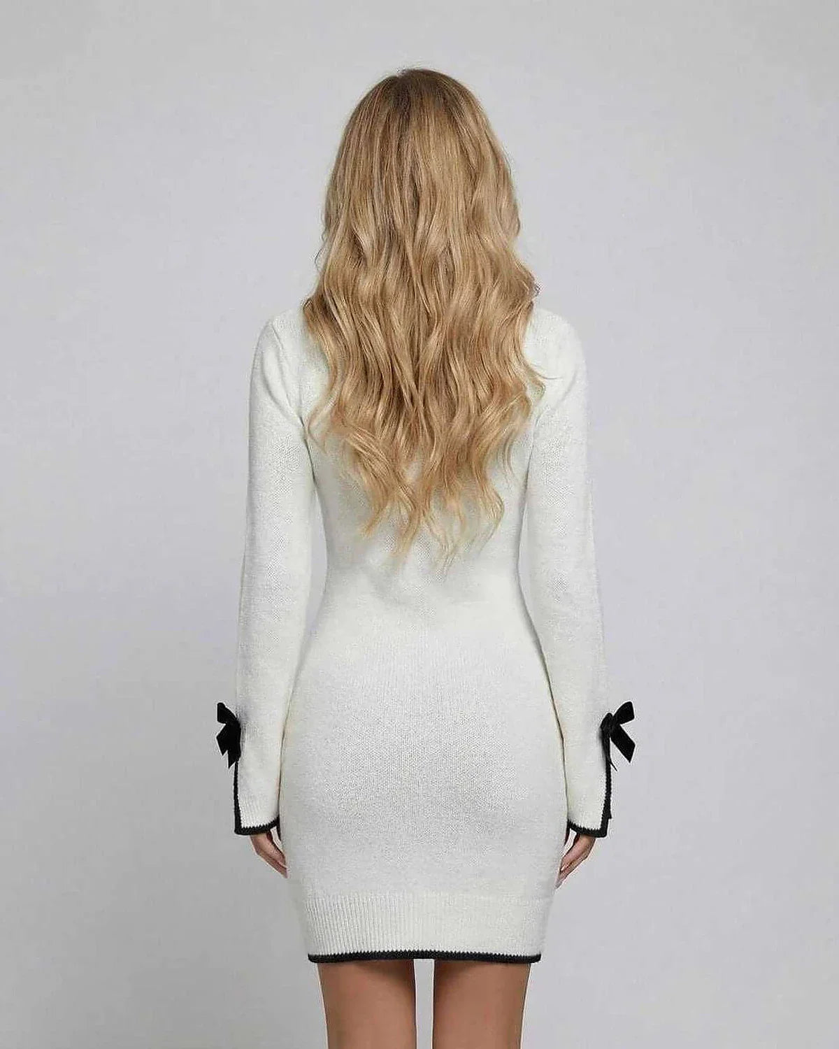 White Bodycon Crew Neck Long Sleeve Mini Dress | Wedding Season, back view | Ramblion | SKU: MMD-47291-white-L-2932,MMD-47291-white-M-1870,MMD-47291-white-S-1862,MMD-47291-white-XL-8252,MMD-47291-white-XS-8494
