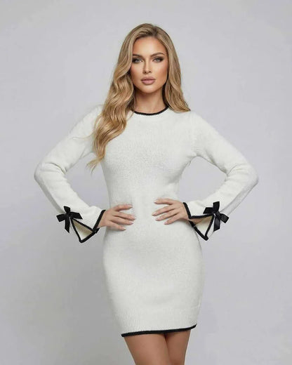 White Bodycon Crew Neck Long Sleeve Mini Dress | Wedding Season, front view | Ramblion | SKU: MMD-47291-white-L-2932,MMD-47291-white-M-1870,MMD-47291-white-S-1862,MMD-47291-white-XL-8252,MMD-47291-white-XS-8494