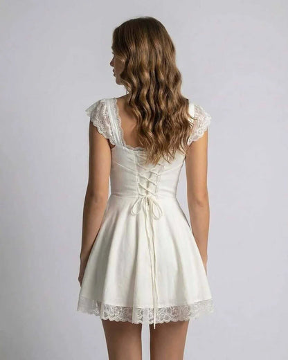 White Cotton Bodycon Square Neck Sleeveless Mini Dress | Black-Tie Events, Celebrations & Day-to-Night, back view | Ramblion | SKU: IMD-75329-white-L-5427,IMD-75329-white-M-1489,IMD-75329-white-S-7527,IMD-75329-white-XL-370,IMD-75329-white-XS-9548