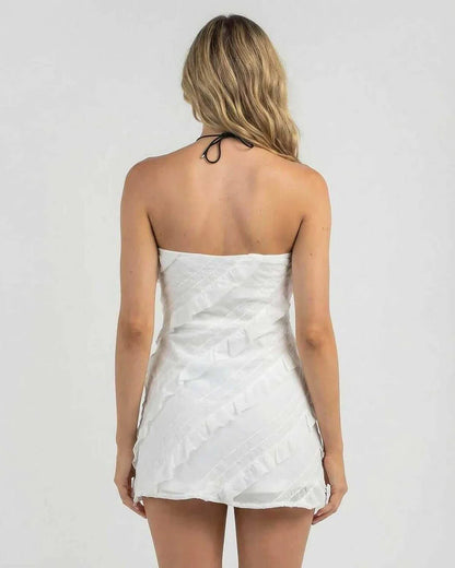 White Cotton Bodycon Strapless Mini Dress | Evening Events, Party Nights & Everyday Wear, back view | Ramblion | SKU: IMD-58312-white-L-1870,IMD-58312-white-M-9546,IMD-58312-white-S-9457,IMD-58312-white-XL-3190,IMD-58312-white-XS-4421