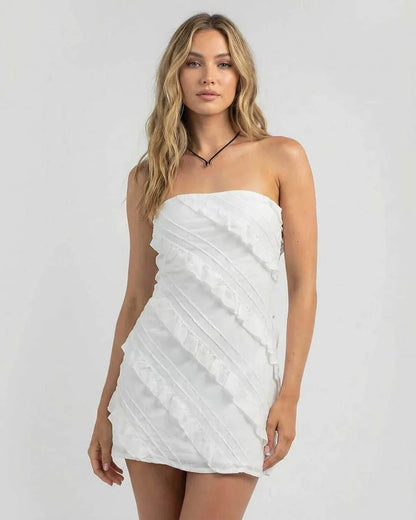 White Cotton Bodycon Strapless Mini Dress | Evening Events, Party Nights & Everyday Wear, front view | Ramblion | SKU: IMD-58312-white-L-1870,IMD-58312-white-M-9546,IMD-58312-white-S-9457,IMD-58312-white-XL-3190,IMD-58312-white-XS-4421