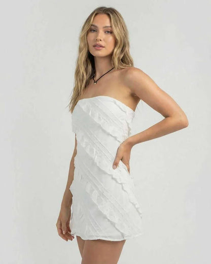 White Cotton Bodycon Strapless Mini Dress | Evening Events, Party Nights & Everyday Wear, side view | Ramblion | SKU: IMD-58312-white-L-1870,IMD-58312-white-M-9546,IMD-58312-white-S-9457,IMD-58312-white-XL-3190,IMD-58312-white-XS-4421