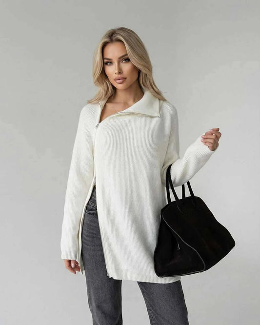 White Cotton Sweater, front view | Ramblion