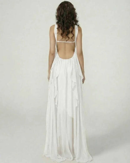 White Cotton Wrap Strapless Maxi Dress | Prom, Cocktail Parties & Daily Wear, back view | Ramblion | SKU: CLX-829374651-white-L-442,CLX-829374651-white-M-9364,CLX-829374651-white-S-3426,CLX-829374651-white-XL-4251,CLX-829374651-white-XS-3586