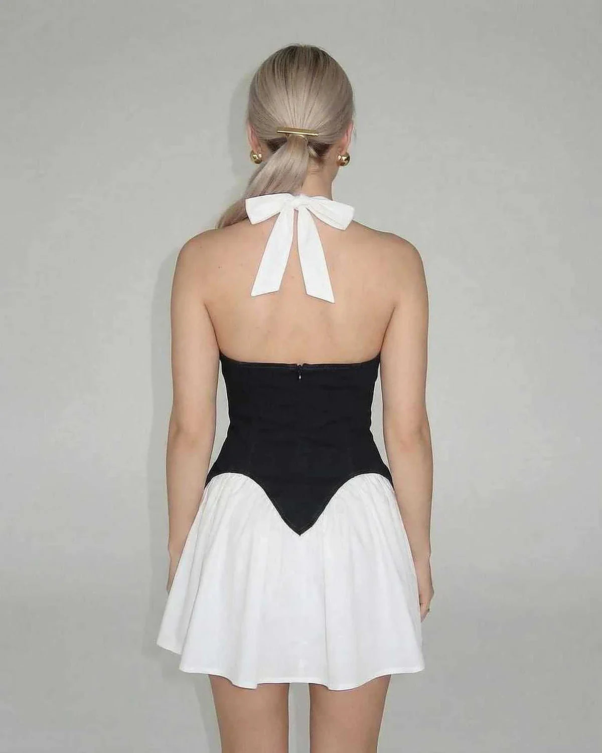 White Faux Leather Fit and Flare Halter Sleeveless Mini Dress | Black-Tie Events, Cocktail Hour, Bridal Showers & Daily Wear, | SKU: OMD-52837-white-L-941,OMD-52837-white-M-1739,OMD-52837-white-S-883,OMD-52837-white-XL-787,OMD-52837-white-XS-1814