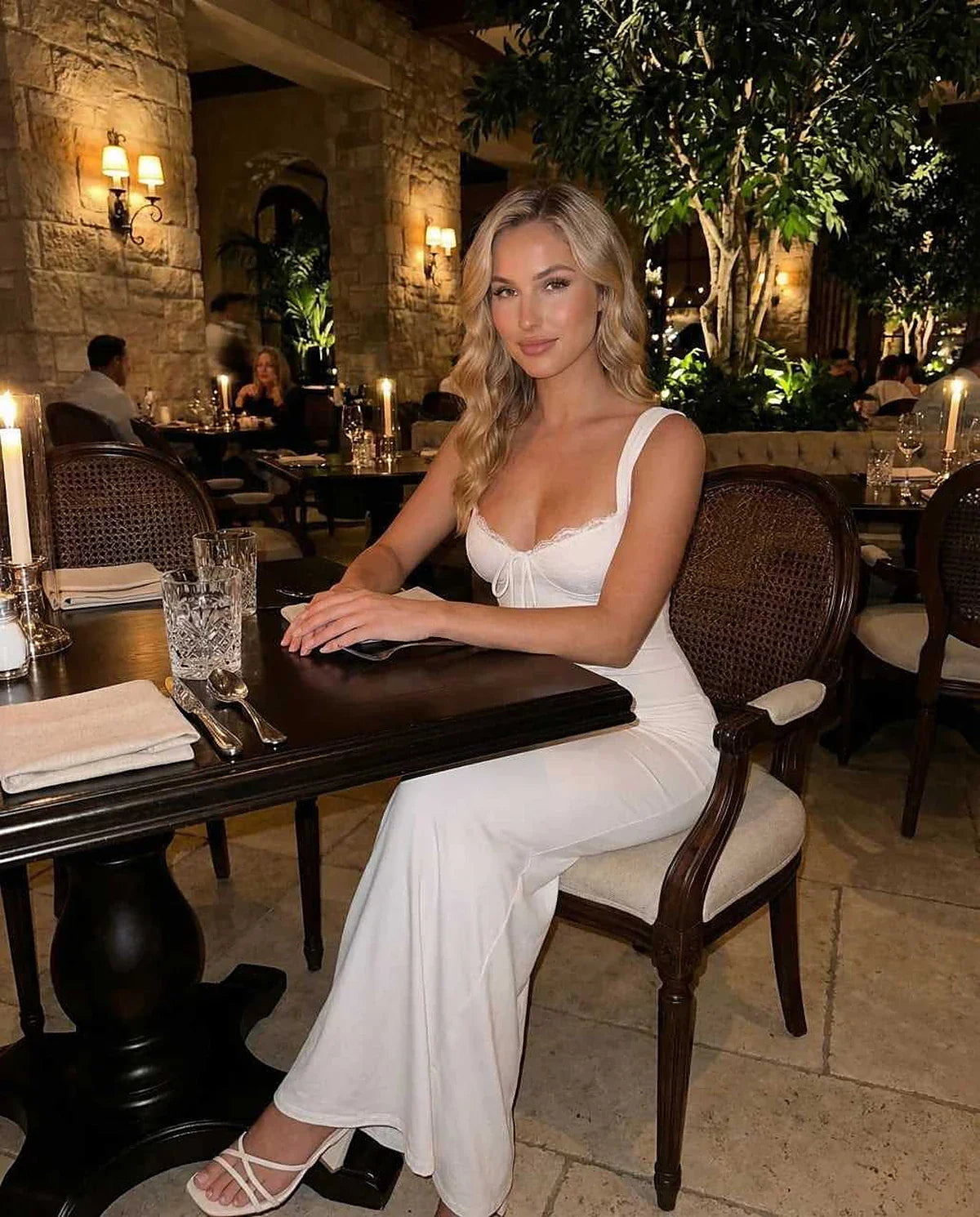 White Satin Bodycon Round Neck Sleeveless Maxi Dress | Gala Nights, Cocktail Hour & Daily Wear, lifestyle shot | Ramblion | SKU: CMD-293847562-white-L-5731,CMD-293847562-white-M-2385,CMD-293847562-white-S-4689,CMD-293847562-white-XL-5244,CMD-293847562-white-XS-2156