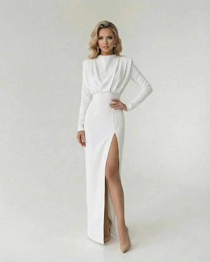White Satin Gown Round Neck Sleeveless Maxi Dress | Prom & Cocktail Parties, front view | Ramblion | SKU: LMD-871623549-white-L-4072,LMD-871623549-white-M-4369,LMD-871623549-white-S-8017,LMD-871623549-white-XL-2941,LMD-871623549-white-XS-8766