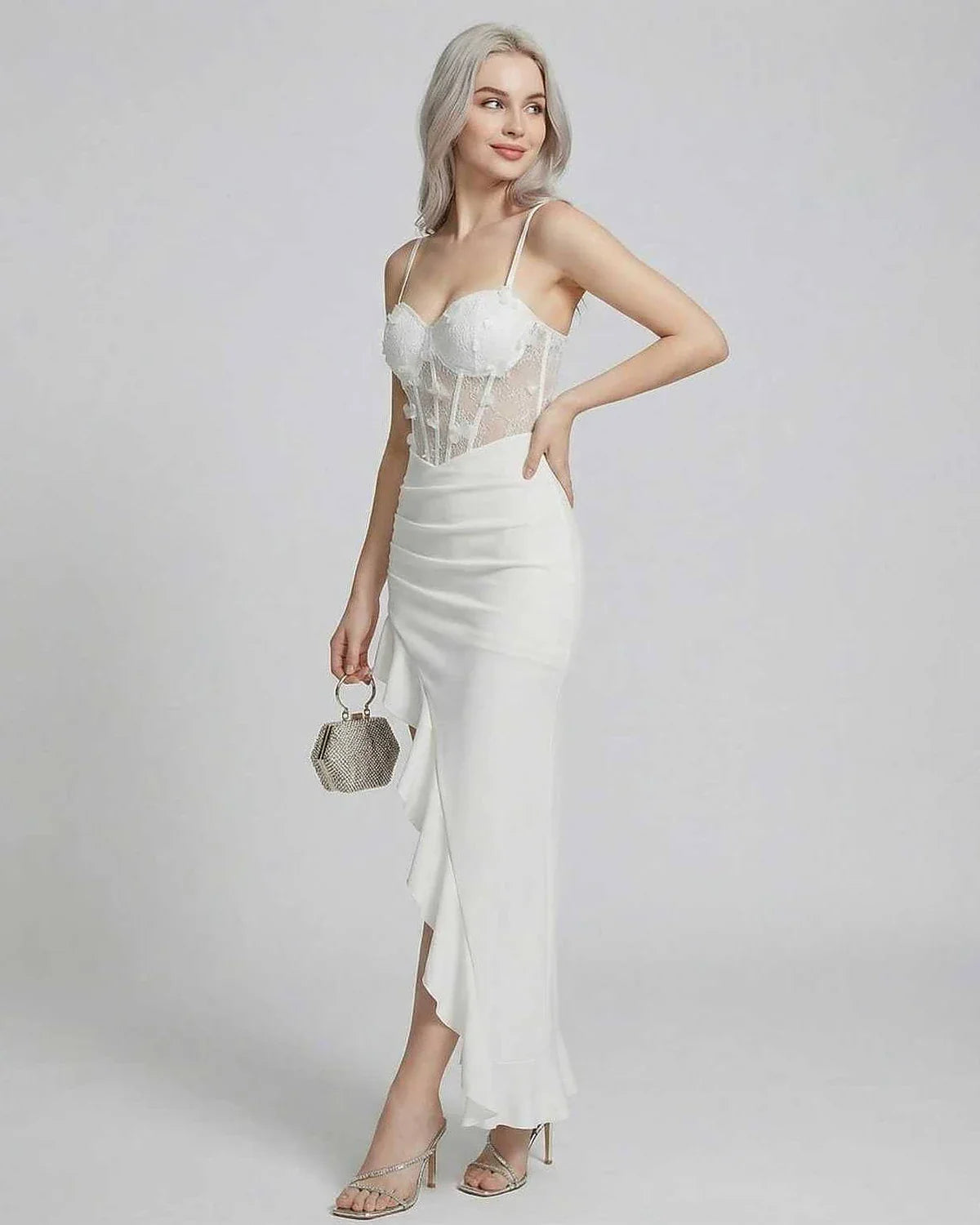White Velvet Wrap Wrap Neck Sleeveless Maxi Dress | Bridal Showers, side view | Ramblion | SKU: IMD-48291-white-L-4813,IMD-48291-white-M-1040,IMD-48291-white-S-5083,IMD-48291-white-XL-6504,IMD-48291-white-XS-1016