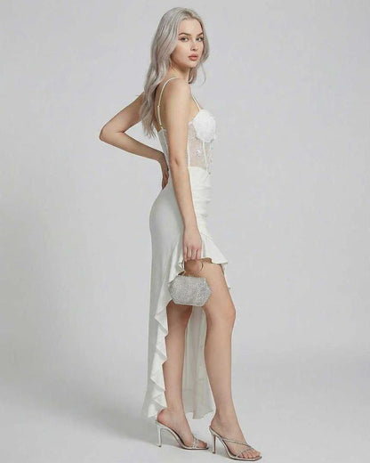 White Velvet Wrap Wrap Neck Sleeveless Maxi Dress | Bridal Showers, side view | Ramblion | SKU: IMD-48291-white-L-4813,IMD-48291-white-M-1040,IMD-48291-white-S-5083,IMD-48291-white-XL-6504,IMD-48291-white-XS-1016