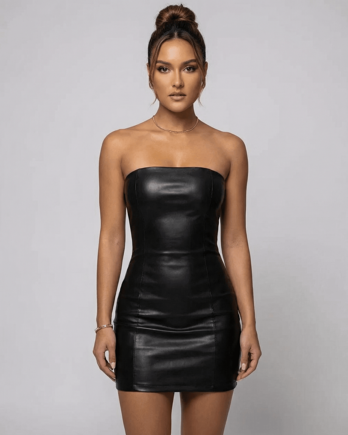 Wixa Mini Dress by RAMBLION - Black strapless pencil silhouette dress, elegant and perfect for various occasions.