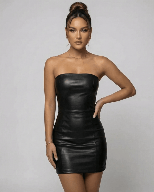 Wixa Mini Dress by RAMBLION, strapless black mini dress showcasing a sleek silhouette, perfect for stylish occasions.