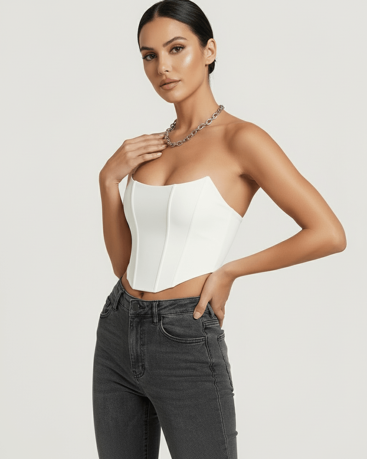 White Velvet Square Neck Sleeveless Set, front view | Ramblion | SKU: LCT-47382-white-L-3632,LCT-47382-white-M-2541,LCT-47382-white-S-7256,LCT-47382-white-XL-2270,LCT-47382-white-XS-3881