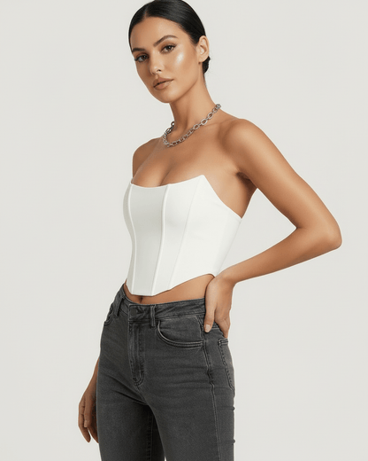 White Velvet Square Neck Sleeveless Set, side view | Ramblion | SKU: LCT-47382-white-L-3632,LCT-47382-white-M-2541,LCT-47382-white-S-7256,LCT-47382-white-XL-2270,LCT-47382-white-XS-3881