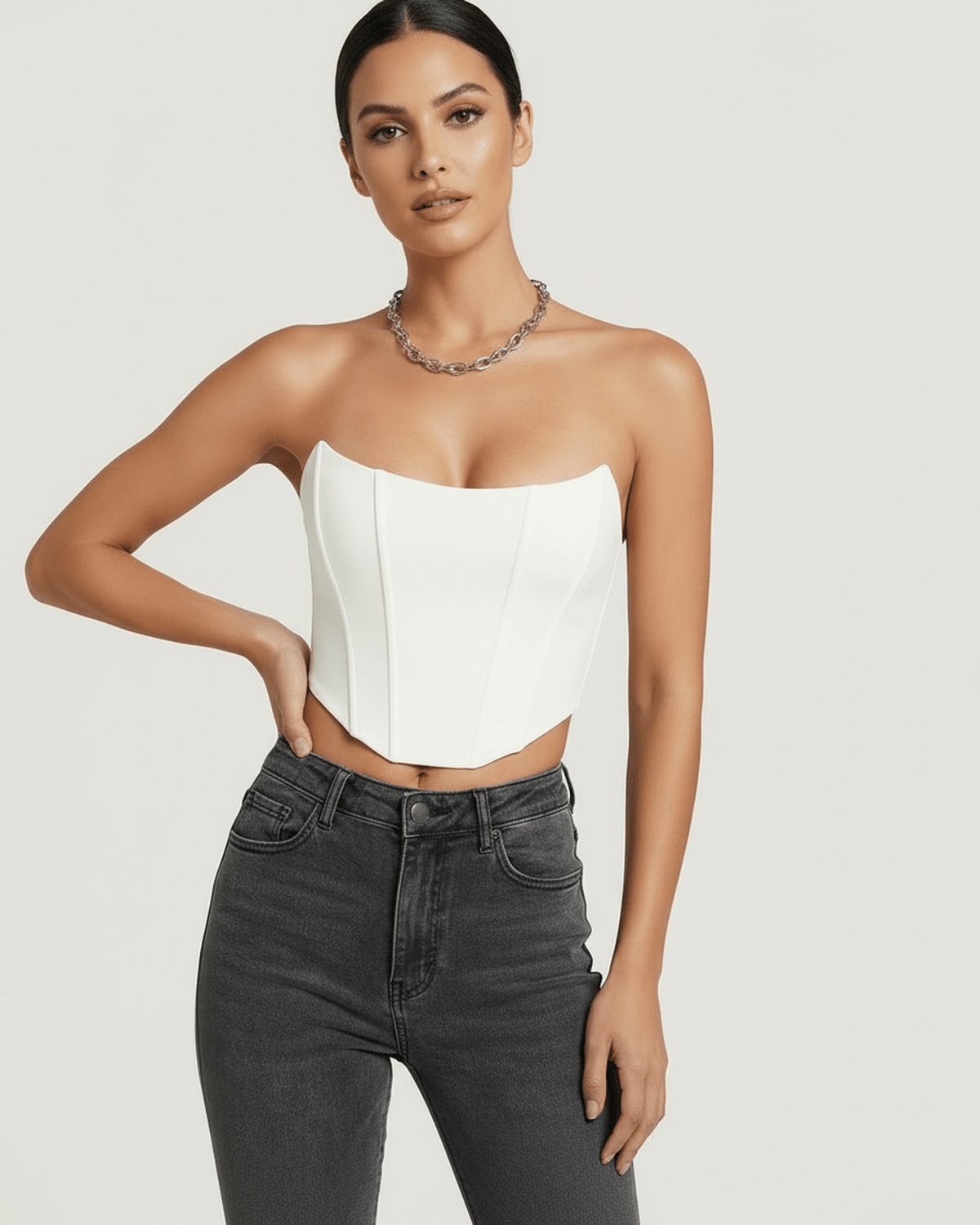 White Velvet Square Neck Sleeveless Set, front view | Ramblion | SKU: LCT-47382-white-L-3632,LCT-47382-white-M-2541,LCT-47382-white-S-7256,LCT-47382-white-XL-2270,LCT-47382-white-XS-3881