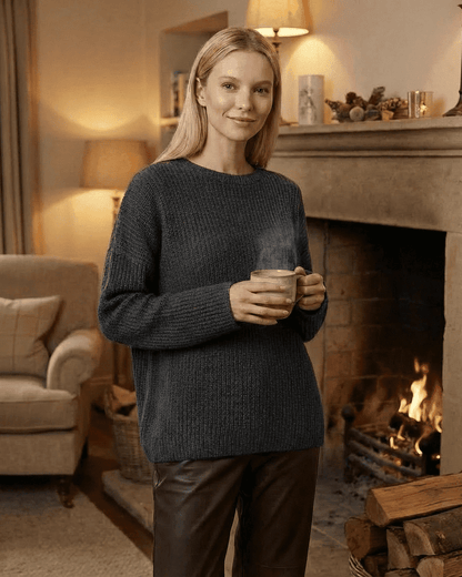 Xady Sweater in grey, offering warmth and comfort, perfect for cozy evenings at home by the fire, from RAMBLION.