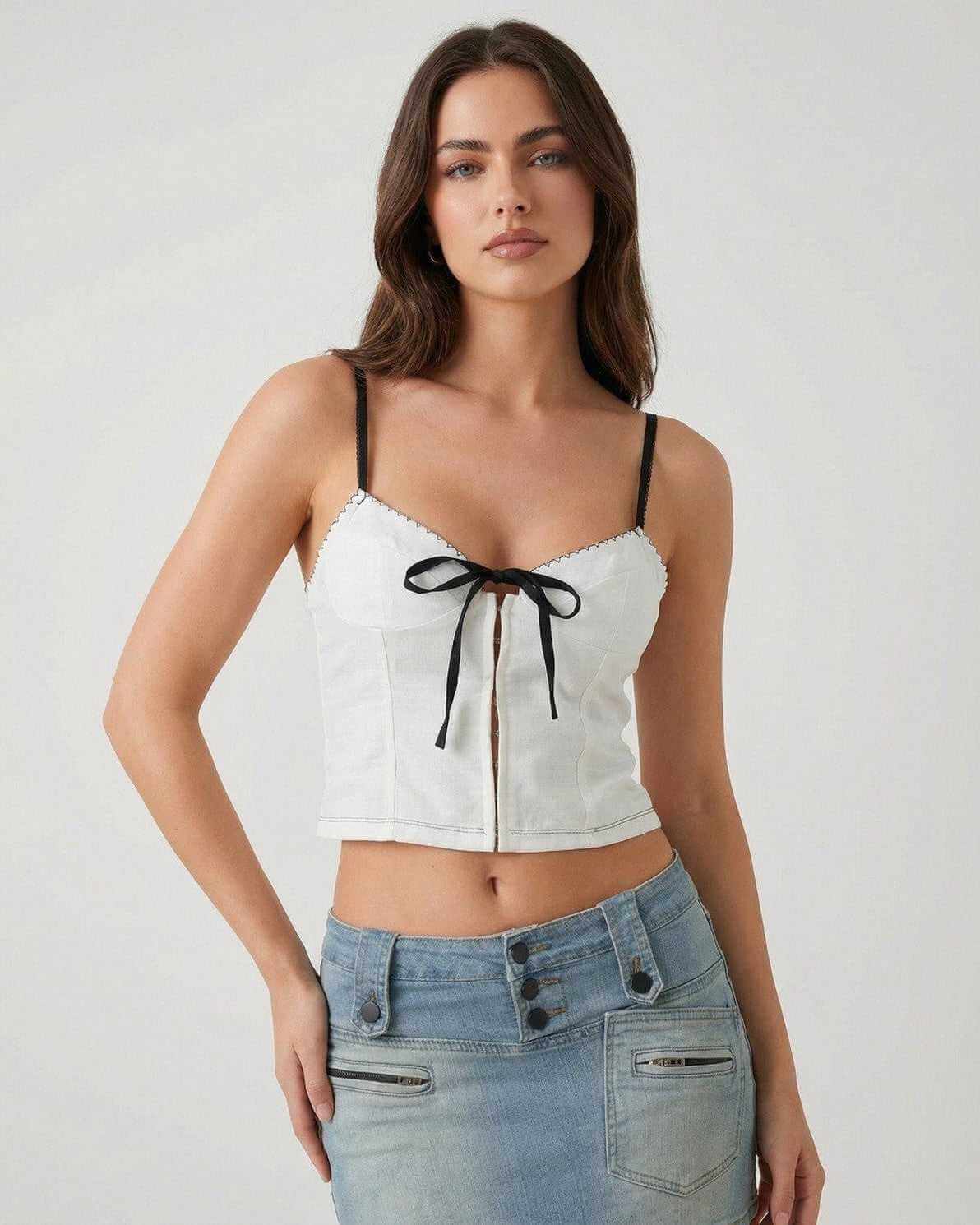 Xafa Top by RAMBLION, chic white camisole with faux-fur detail, perfect for versatile styling and everyday elegance.