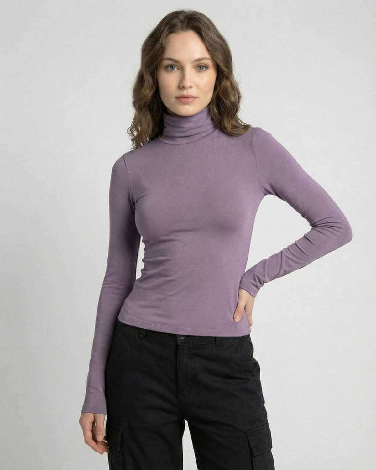Xafi Top in purple, long sleeve, round neck, soft polyester blend, stylish for casual occasions - RAMBLION.
