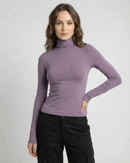 Xafi Top in purple, long sleeve, round neck, soft polyester blend, stylish for casual occasions - RAMBLION.