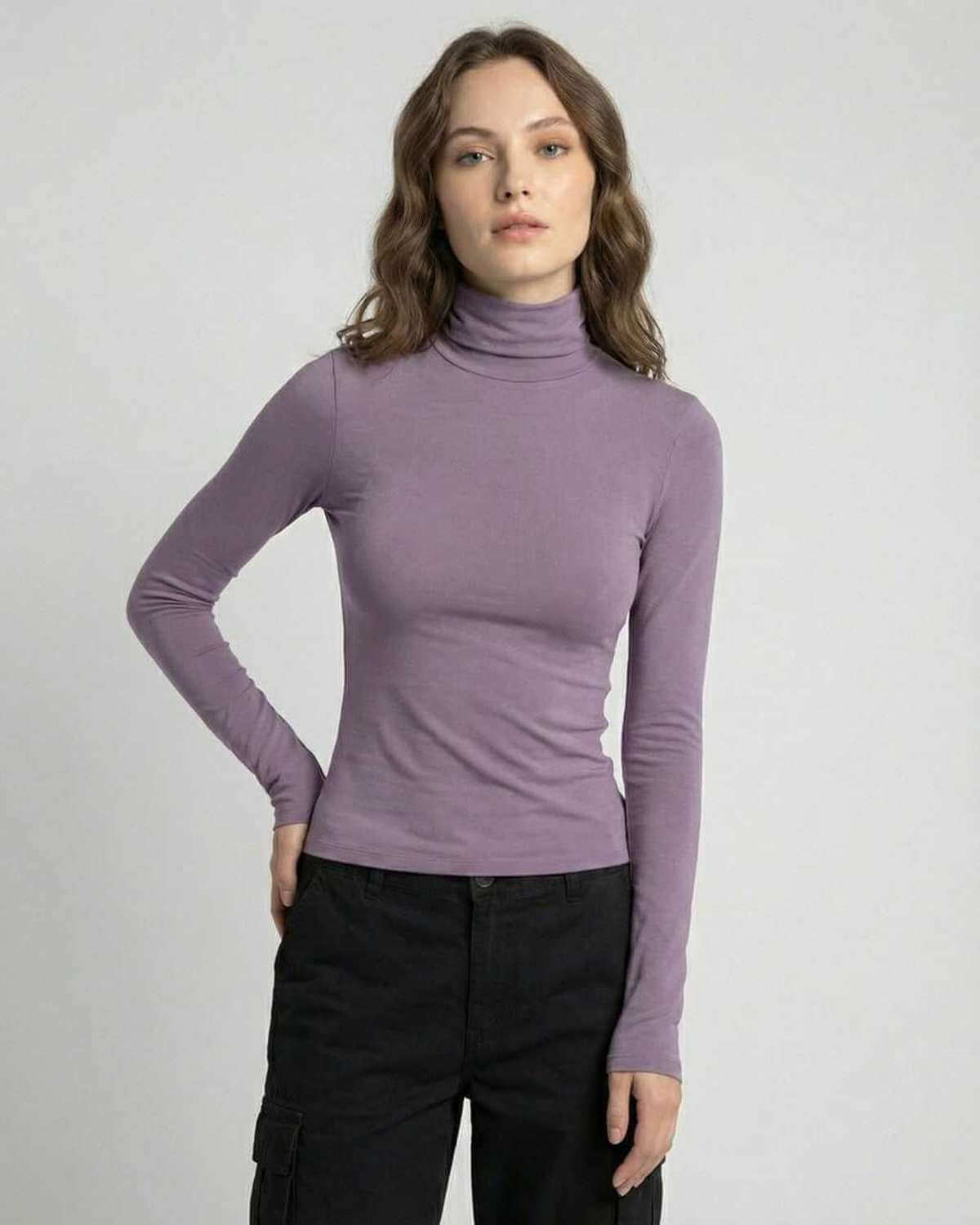 Xafi Top by RAMBLION, purple long sleeve top, soft polyester blend, perfect for casual outings.