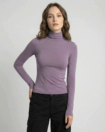 Xafi Top by RAMBLION, purple long sleeve top, soft polyester blend, perfect for casual outings.