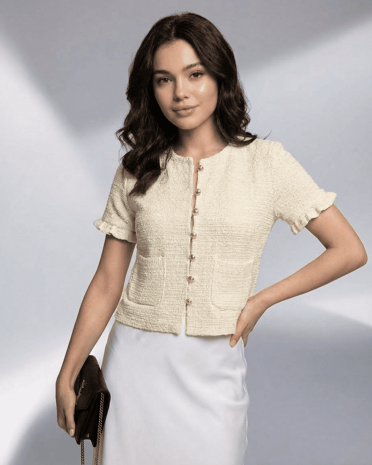 Cream Cotton Cardigan, front view | Ramblion | SKU: EC-58214-cream-L-7042,EC-58214-cream-M-3095,EC-58214-cream-S-4510,EC-58214-cream-XL-5796,EC-58214-cream-XS-1031