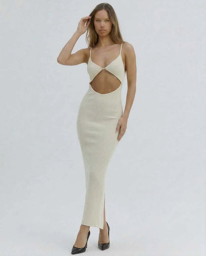 Ivory Gown V-Neck Sleeveless Midi Dress | Formal Occasions, Evening Parties & Everyday Wear, front view | Ramblion | SKU: CMD-128374965-ivory-L-6966,CMD-128374965-ivory-M-1269,CMD-128374965-ivory-S-8168,CMD-128374965-ivory-XL-6522,CMD-128374965-ivory-XS-1928