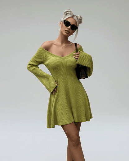 Xira Mini Dress in vibrant green, V Neck, stylish silhouette, chic, casual or dressy occasions by RAMBLION.
