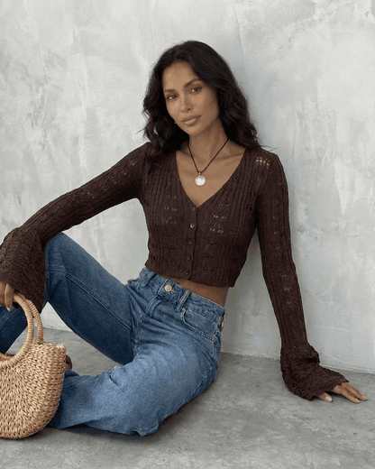 Brown Cotton Cardigan, lifestyle shot | Ramblion | SKU: CC-31847-brown-L-1456,CC-31847-brown-M-6817,CC-31847-brown-S-4258,CC-31847-brown-XL-2155,CC-31847-brown-XS-8907
